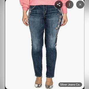Silver Jeans Women Elyse Skinny Floral Embroidery Denim Stretch